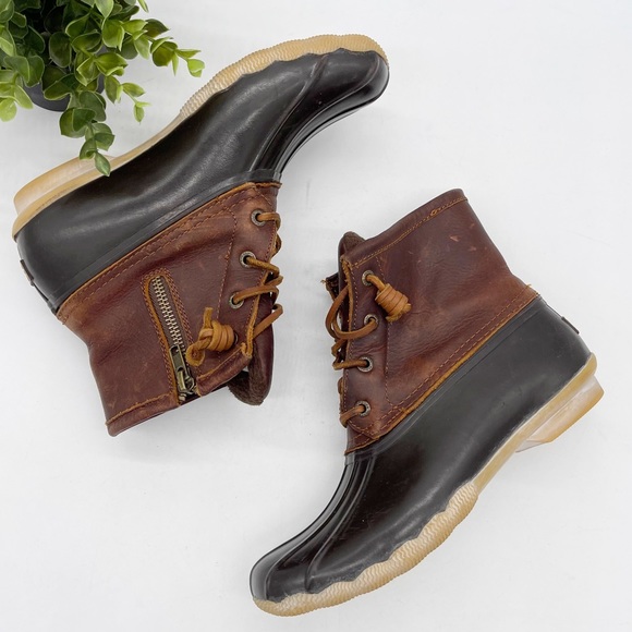 Sperry Womens Saltwater Duck Boot Waterproof Leather Rubber size 7 Brown Outdoor - Picture 7 of 11